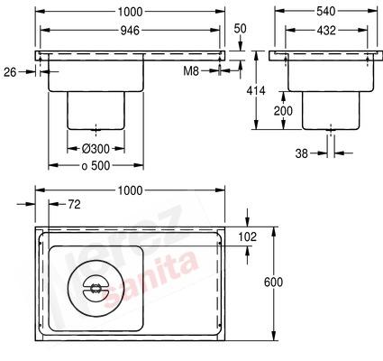 Nerez výlevka Franke KWC SIRX836 na obvazový materiál, odlučovač nečistot 