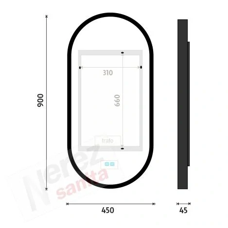 ČERNÉ LED zrcadlo 450x900 se dvěma dotykovými senzory